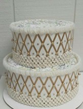 Ivory and Gold Bling Themed Baby Shower 2 Tier Diaper Cake Centerpiece Gift - £36.99 GBP