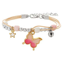 Pink Enamel &amp; Two-Tone Buttefly Layered Charm Bracelet - £8.68 GBP