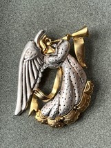 Danecraft Marked Brushed Gold &amp; Silvertone Trumpet Playing ANGEL Pin Brooch – - £8.88 GBP