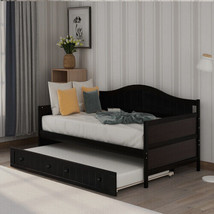 Twin Wooden Daybed with Trundle Bed, Sofa Bed for Bedroom Living Room, Espresso - £305.96 GBP