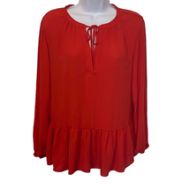 LOFT Women&#39;s Small Orange Flowy Long Sleeve Tie Front Blouse Top Shirt - £10.94 GBP