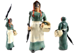 1950&#39;s Lady to Market, Articulated Metal Hollow Figure, Apron, Basket, Umbrella - £17.43 GBP