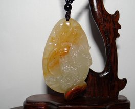2.4&quot;Nature Yellow Dragon Jade Fortune Golden Toad and Ancinet Coin Pendants - £80.66 GBP
