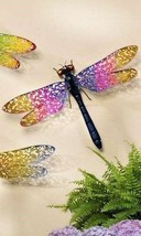 Dragonfly Wall Plaque Metal 24" Long Expansive Wing Display Pink Yellow Tip image 1