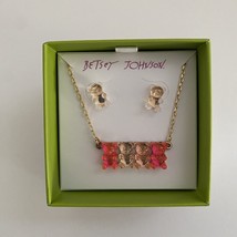 Betsey Johnson Gold Tone, Pink Gummy Bear Pendant Necklace &amp; Stud Earrings New! - $32.50