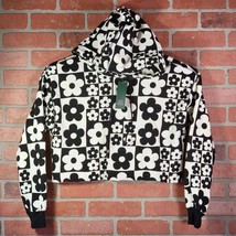 Wild Fable Cropped Hoodie Womens Size SM Black White Flowers Floral Jacket NEW! - £7.28 GBP