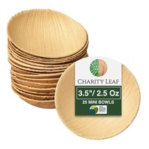 Disposable Palm Leaf 3.5&quot; Round Mini Bowl (25 Pcs) Dipping Bowls | Bambo... - $23.99