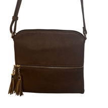 Brown Faux Leather Small Zipper Closure Crossbody Purse Bag New No Tags - £7.46 GBP