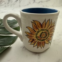 Pier 1 Hand Painted Earthenware Coffee Mug Sunflower Fields White Yellow... - $368.88 MXN