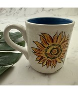 Pier 1 Hand Painted Earthenware Coffee Mug Sunflower Fields White Yellow... - $368.88 MXN