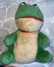 Ramona Plush Stuffed Animal Frog Green Beige Red Neck Ribbon Kid Toy Colletible - £7.80 GBP