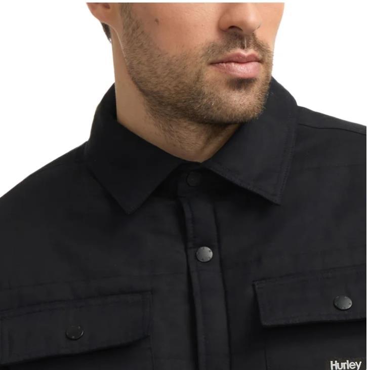 Hurley Mens Shirt Jacket Black Shacket Pockets Quilted Snap Button Lightweight Item image 3