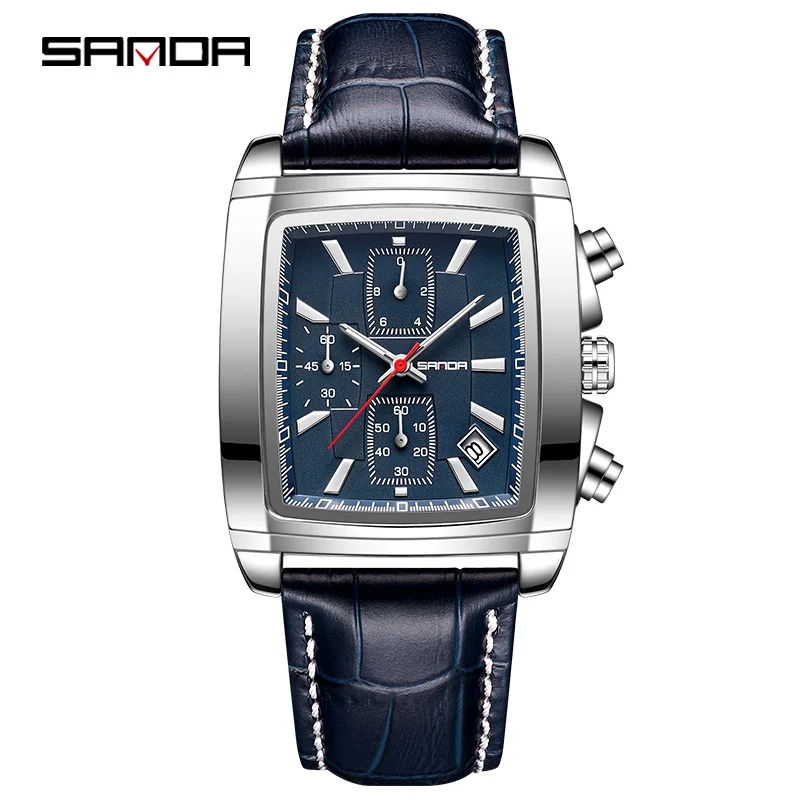 SANDA 5303 2024 New   Men&#39;s  Fashion Leather Wristwatch for Man Clock Waterproof - £101.01 GBP