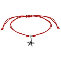 Ocean&#39;s Starfish Sterling Silver Charm Red Cotton Rope Adjustable Bracelet - £7.87 GBP