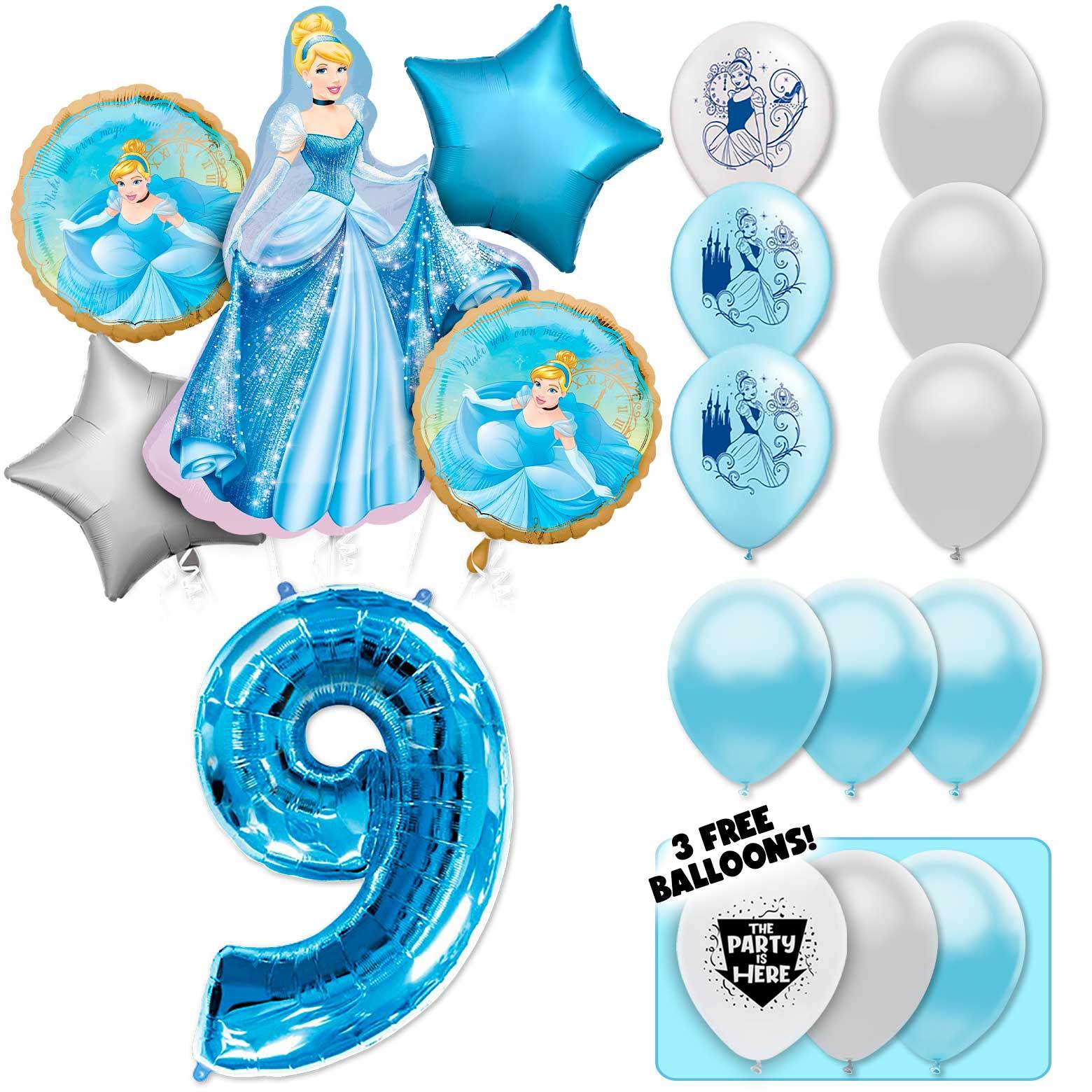 Cinderella Deluxe Balloon Bouquet - Blue Number 9 - $32.99