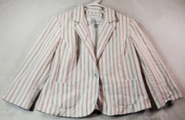 Liz Claiborne Blazer Jacket Women Size 14 White Striped Single Breasted 1 Button - £22.14 GBP