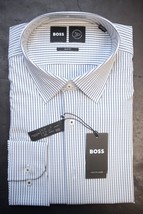 Hugo Boss Men&#39;s Hank Kent Slim Fit Performance Stretch Striped Dress Shirt 41 16 - £61.88 GBP