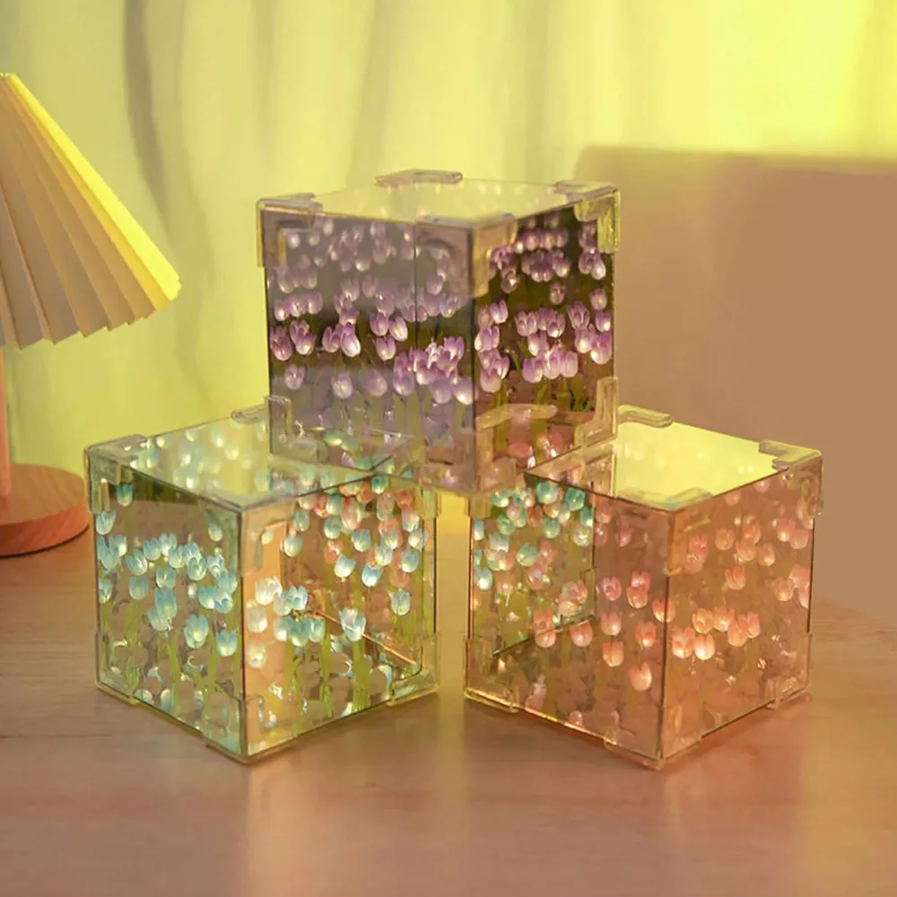 Flowers DIY Tulip Cube Mirror Lamp, Cube Tulip Flower Sea Night Light Pu... - £17.30 GBP