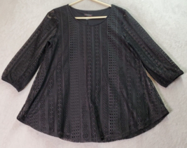 Cocomo Blouse Top Women Size Small Black Lace Lined 3/4 Casual Sleeve Round Neck - £13.26 GBP