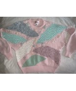 Jaclyn Smith Vtg Pastels pink Sweater Size M floral pearls embroidered - €30,73 EUR