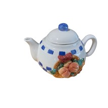 New Mini Teapot Fruit Ceramic 16 oz Blue White - £7.81 GBP