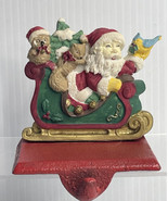 Vintage Trim a Home Cast Iron &amp; Resin Stocking Holder Santa in Sleigh Ow... - £10.10 GBP