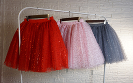 A-line Champagne Sparkle Tulle Skirt Women Girl Plus Size Mini Tulle Skirt image 12