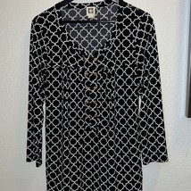 Anne Klein Women&#39;s Black White Geometric 3/4 Sleeve Tunic Top Size Medium - £16.50 GBP
