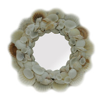 Mixed White Seashell Framed Small Round Wall Mirror 10.5 Inch Diameter - £27.57 GBP