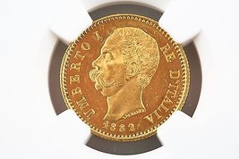 1882 Italian 20 Lire Gold Coin MS-63 1882R Italy G20L NGC Certified MS63 - £623.10 GBP