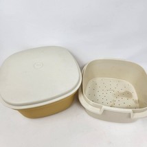 Tupperware Steamer 3pc Set 889-15 888-1 887-15 Harvest Gold 9&quot; Square Vi... - £12.05 GBP