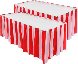 2 Pieces Red White Striped Table Skirt Circus Theme Table Skirt for Carn... - £25.68 GBP