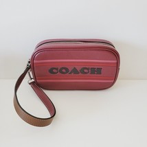 Coach CH309 Leather Varsity Stripe Jamie Wristlet Clutch Small Bag Wine Multi - £69.88 GBP