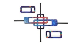 Colorful 3-piece dark abstract wall sculpture 40x29, wood w/ metal wall hanging - £120.54 GBP