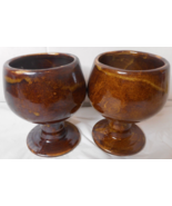 2 Dark Brown Art Studio Pottery Stoneware Footed Wine Goblets 4 5/16&quot; Tall - $22.85