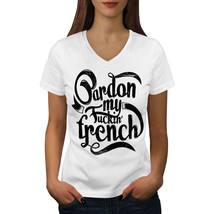 Wellcoda French Language Slogan Womens V-Neck T-shirt, Adult Graphic Design Tee - £16.06 GBP