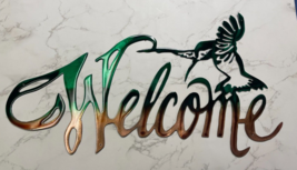 Hummingbird Welcome Metal Wall Art Decor 20&quot; wide x 17 1/2&quot; tall Green Tinged - £36.60 GBP