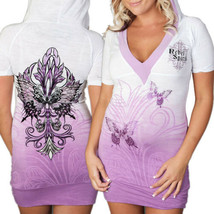 Rebel Spirit Butterfly Womens Short Sleeve V Neck T-Shirt Hoodie Dress Pink XL - £49.40 GBP