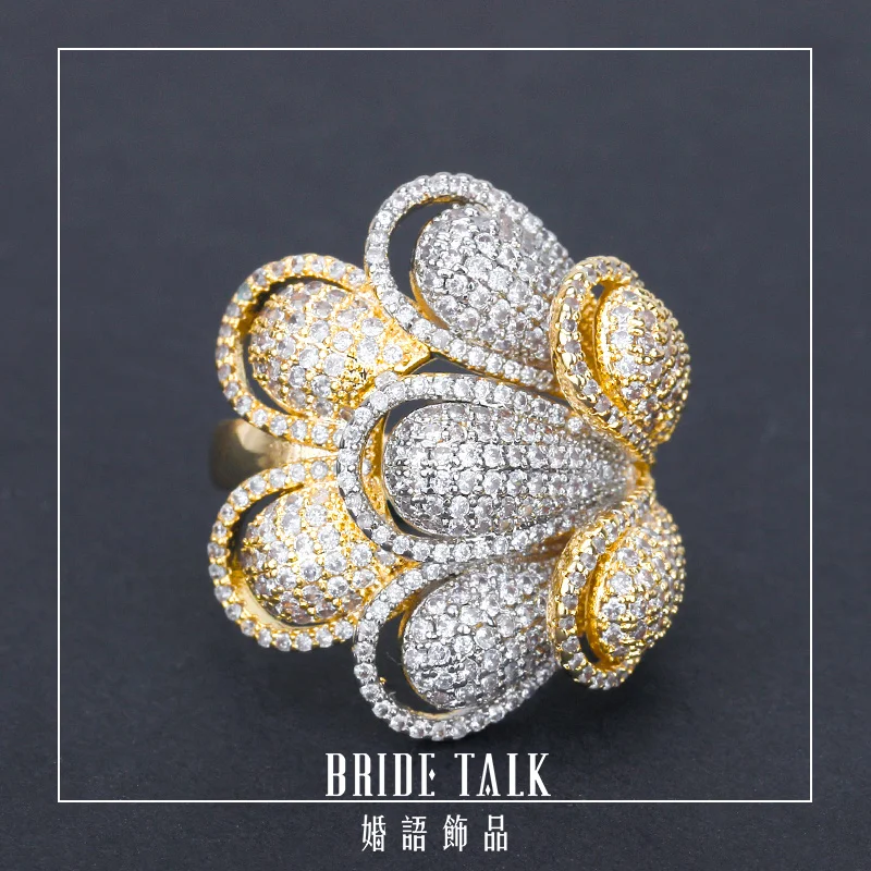 Luxury Honeybee Design Finger Rings Cubic Zirconia Stones Women Engagement Party - £27.99 GBP