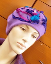 Beret Felted Wool Hat Organic Felted Merino Wool Handmade In Europe Purple Gift - £65.82 GBP