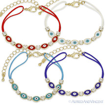 Evil Eye Turkish Nazar Greek Luck Charm Cubic Zirconia Crystal Strand Bracelet - £7.95 GBP