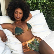 2019 New African Print Sexy Bikini Set Geometric Design Gold High Waist ! - $49.95