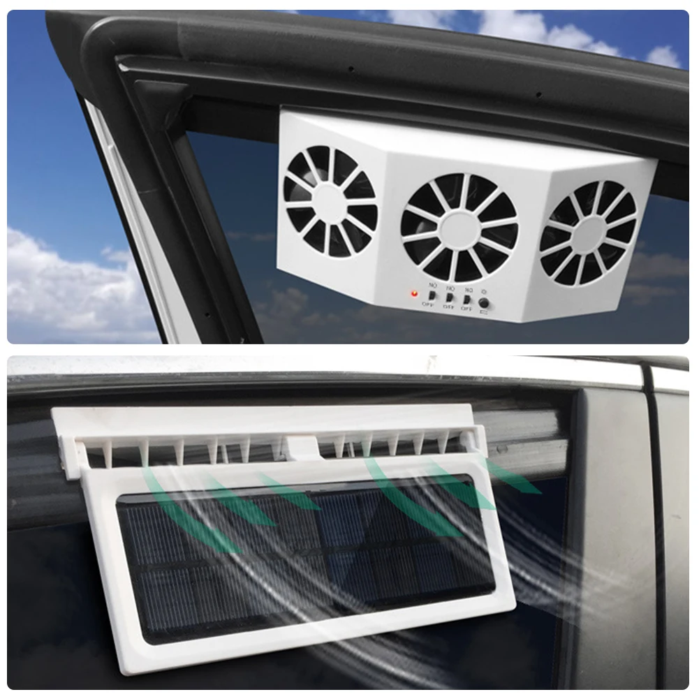 Solar Powered Car Cooler Window Radiator Exhaust Fan Auto Air Vent Radiator Fan - £33.38 GBP+