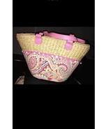 Vera Bradley Straw Fabric Tote Beach Bag Pink Cruise RETIRED Large Vtg 1... - $61.12 CAD