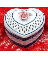 Porcelain Woven Heart Box with lid 4in white novelty trinket gift, dress... - £16.39 GBP