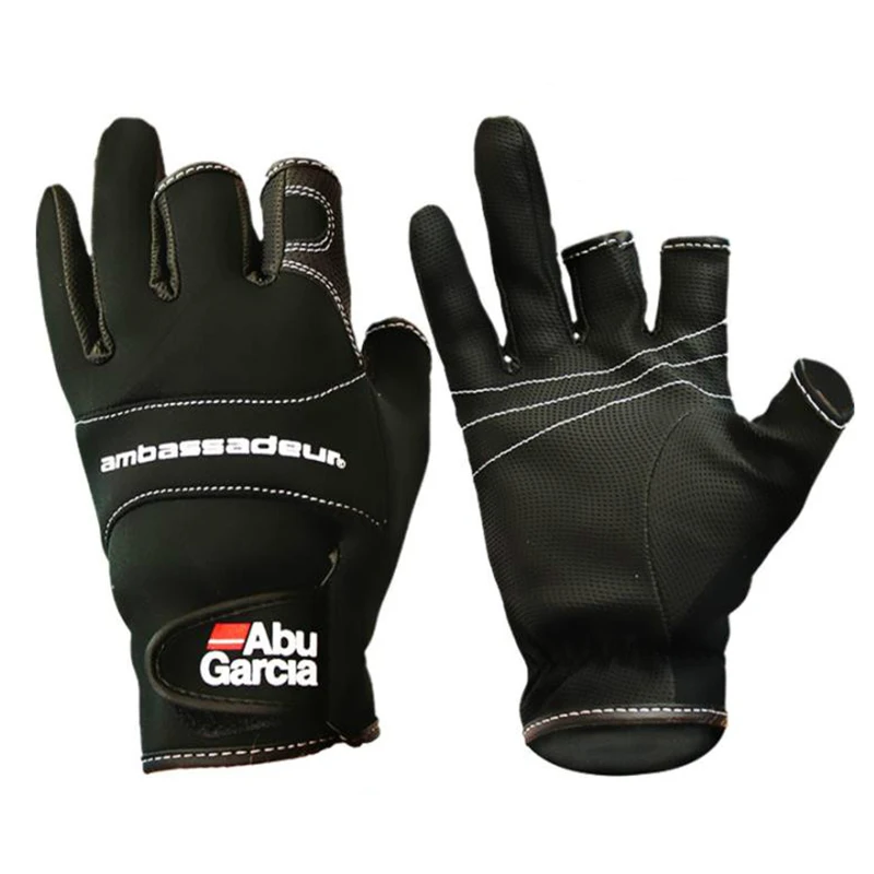 Sporting ABU Garcia Gloves Fishing Gloves Three Fingers Cut Lure Anti-Slip Leath - £23.41 GBP