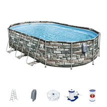 Above Ground Swimming Pool Set 20&#39; x 12&#39; x 48&quot; Power Steel Comfort Jet Oval LED - £812.95 GBP