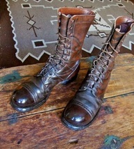 Footwear Freaks Brown Color Cap Toe Men&#39;s Lace Up Leather Long Ankle Combat Boot - £199.83 GBP