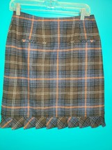 CAbi Skirt Womens Size 8 Brown Blue Tartan Plaid Lined Pleated Hem Zip V... - $9.50