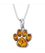 Sterling Silver Baltic Amber Dog Paw Print Pendant Necklace - $117.09 CAD
